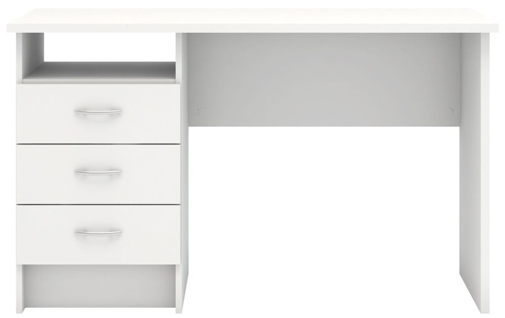 Function Plus White Desk 3 Drawer in White