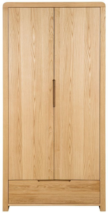 Curve Oak 2 Door 1 Drawer Wardrobe