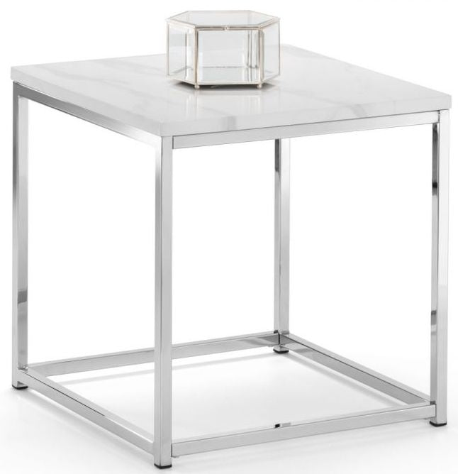 Scala White Marble and Chrome Square Lamp Table