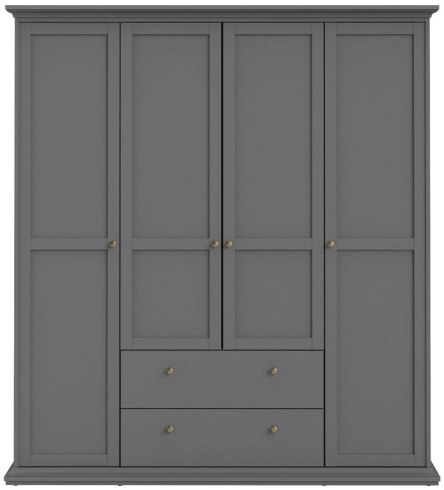 Paris Wardrobe with 4 Door and 2 Drawer in Matt Grey