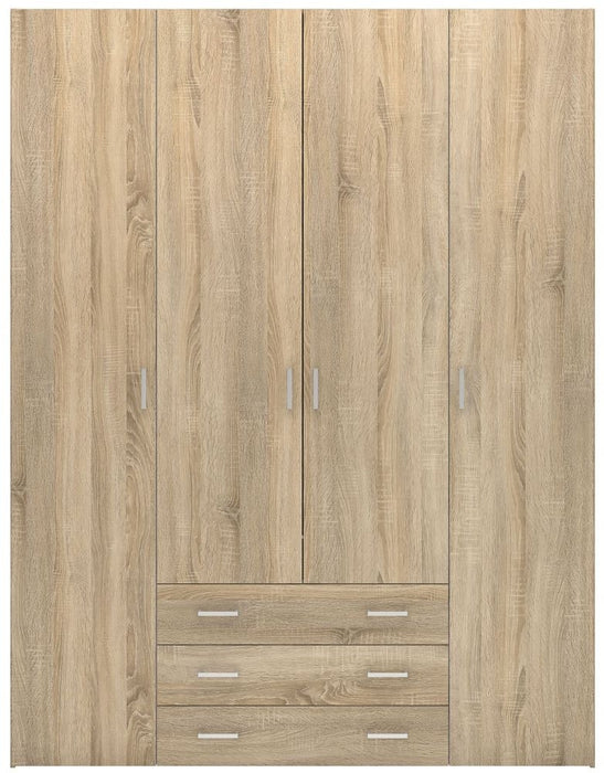 Space Wardrobe 4 Door 3 Drawer in Oak