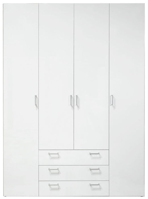 Space Wardrobe 4 Door 3 Drawer in White