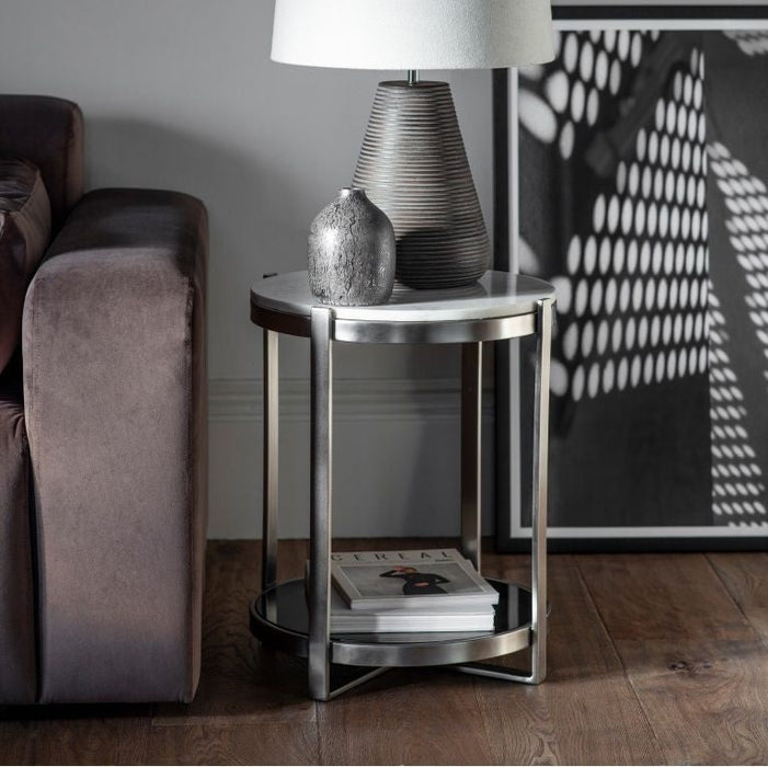 Watchet White Marble Round Side Table