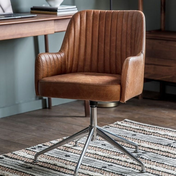 Curie Vintage Brown Leather Swivel Chair