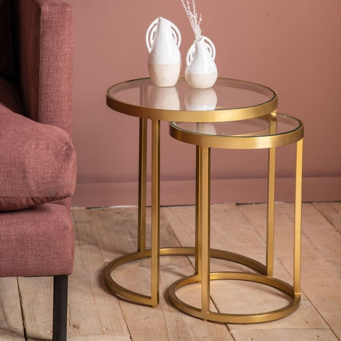 Rowe Gold and Glass Nest of 2 Tables