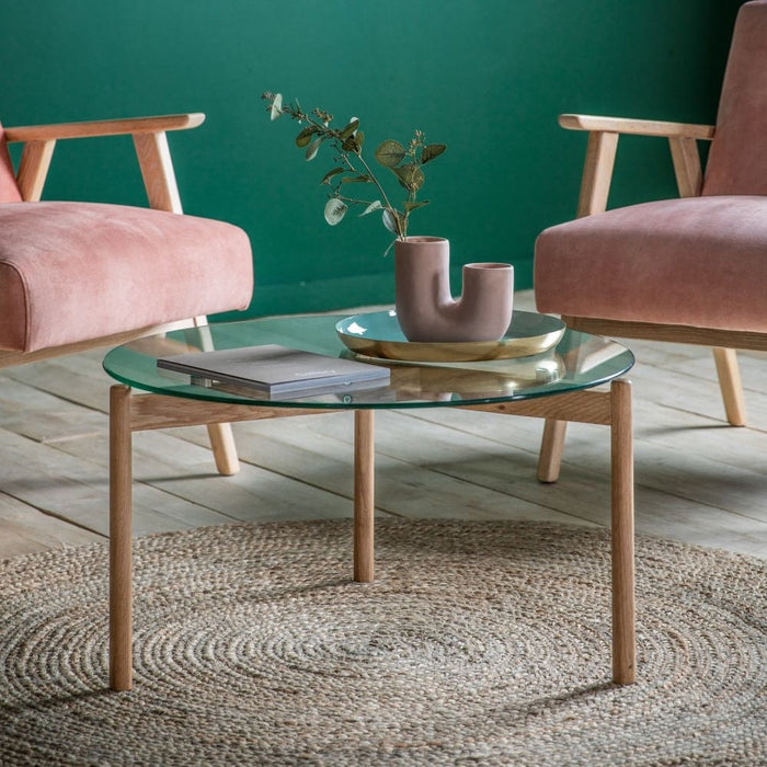 Moran Natural Oak and Glass 70cm Round Coffee Table