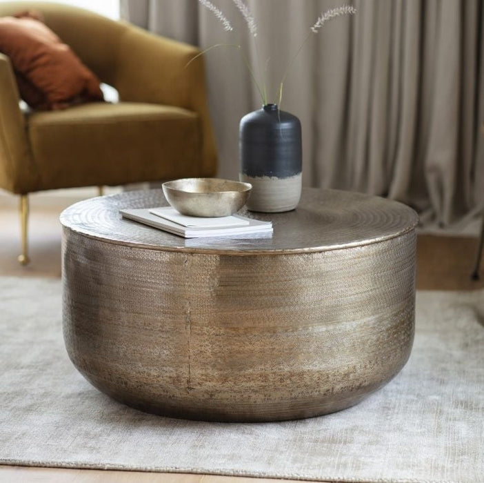 Ashta Brass Drum Round Coffee Table