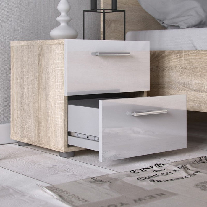 Pepe Bedside 2 Drawer in Oak with White High Gloss