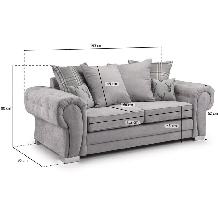 Verona Scatterback Grey 3 Seater Sofa
