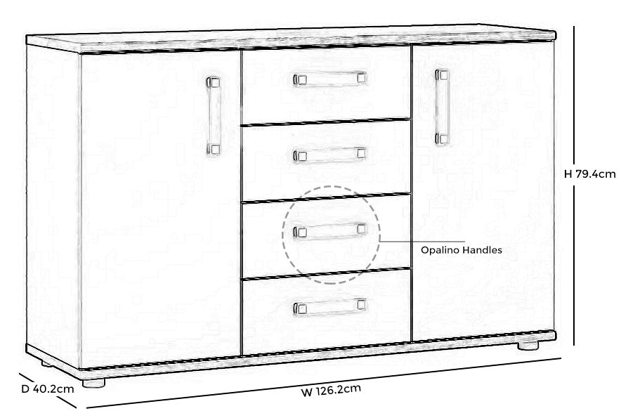 4Kids 2 Door 4 Drawer Sideboard with Opalino Handles