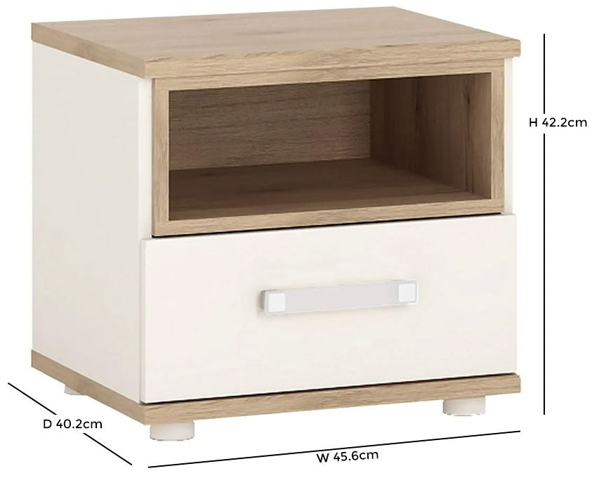 4Kids 1 Drawer Bedside Cabinet with Opalino Handles
