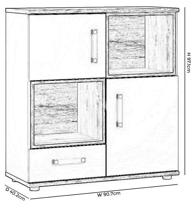 4Kids 2 Door 1 Drawer Cupboard with 2 Open Shelves with Opalino Handles