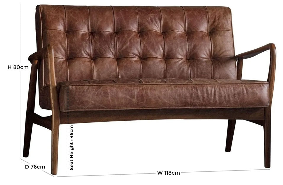 Humber Vintage Brown Leather 2 Seater Sofa