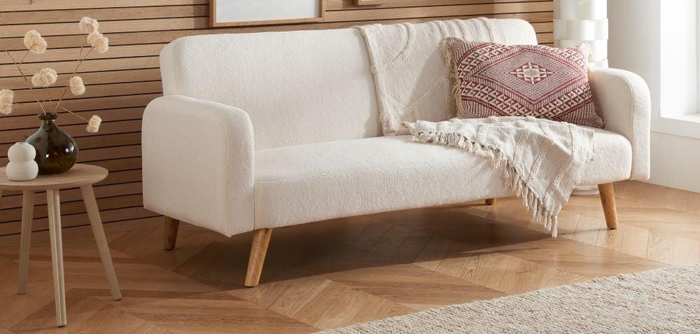 Micah White Fabric 2 Seater Sofa Bed
