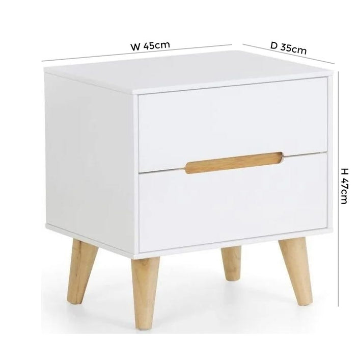 Alicia White and Oak 2 Drawer Bedside Cabinet