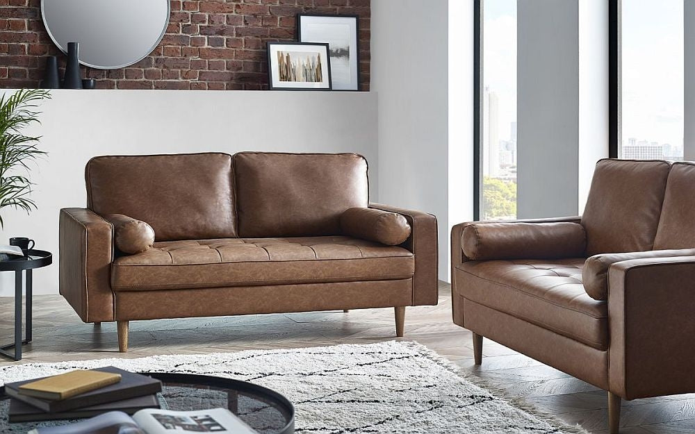Henley Brown Faux Leather 3 Seater Sofa