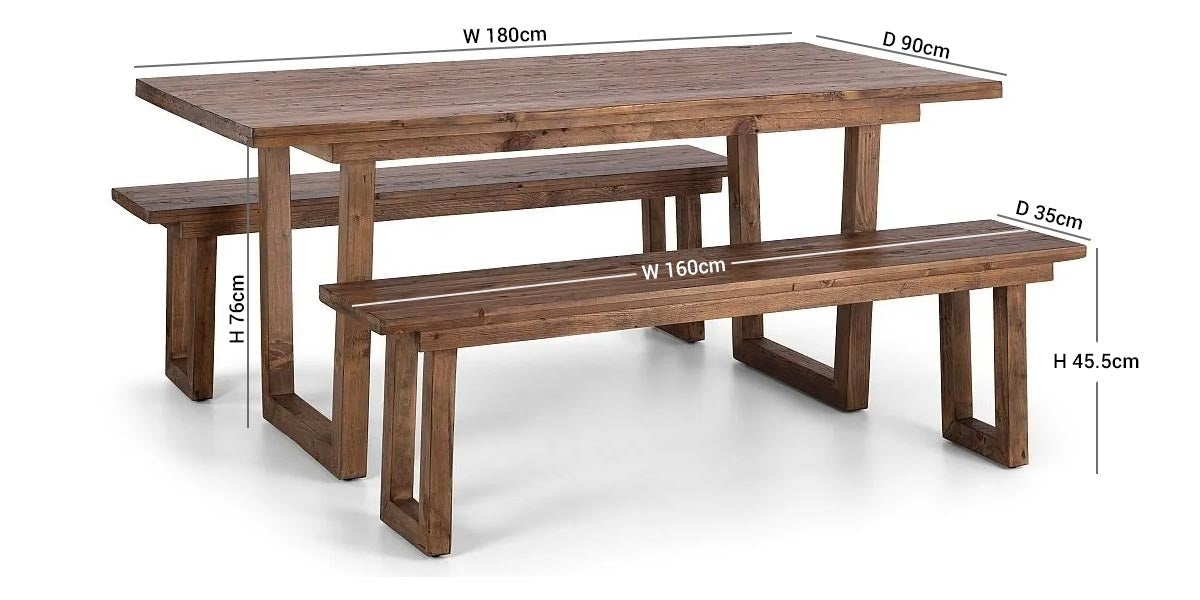 Woburn Reclaimed Pine 6 Seater Dining Table and 2 Bench