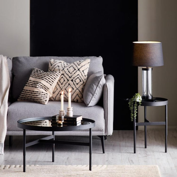 Franki Glass Top and Black Round Lamp Table