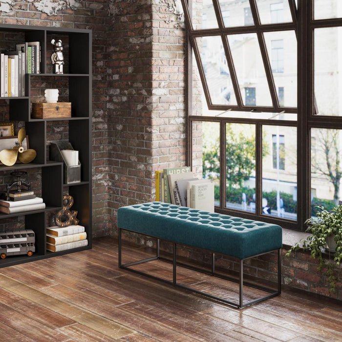 Boden Yale Blue Chenille Fabric Bench