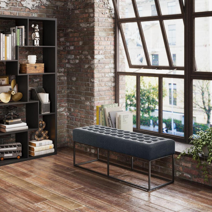 Boden Steel Grey Chenille Fabric Bench