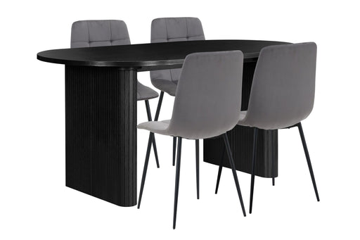 Birlea Axel Oval Fluted Dining Table With 4 Chairs Black