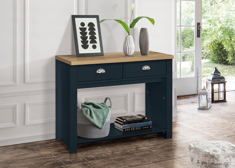 Birlea Highgate 2 Drawer Console Table Navy Blue & Oak