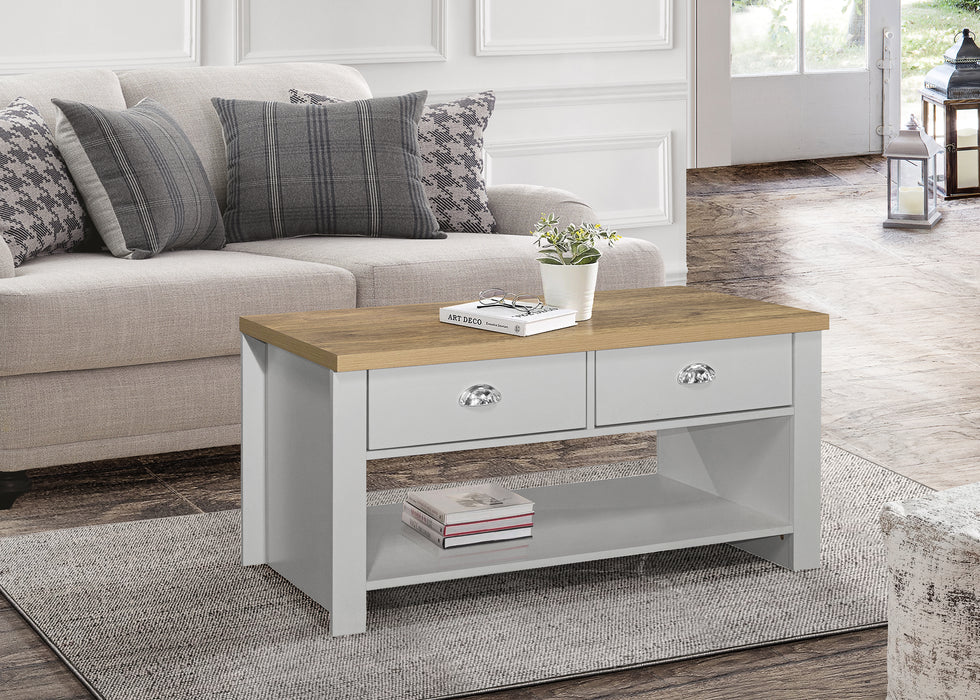 Birlea Highgate 2 Drawer Coffee Table Grey & Oak