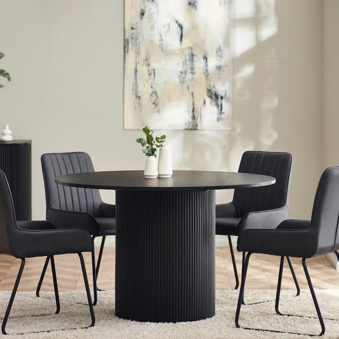 LOUIS BLACK FLUTED ROUND DINING TABLE