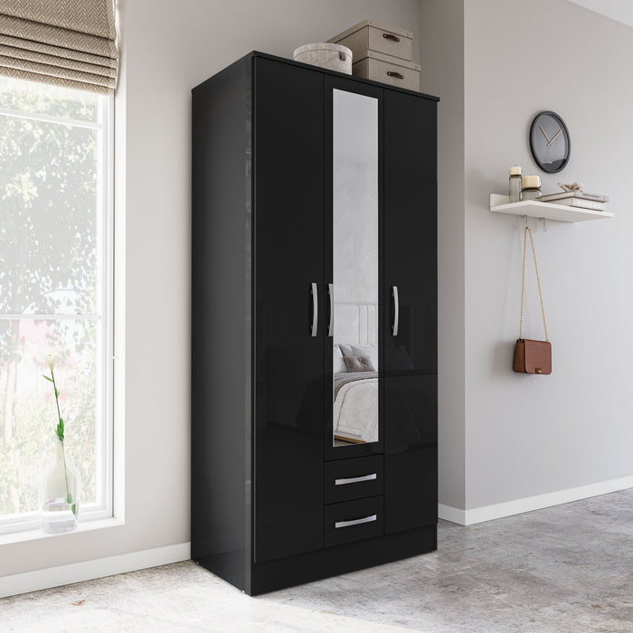 Birlea Lynx 3 Door 2 Drawer Wardrobe With Mirror Black