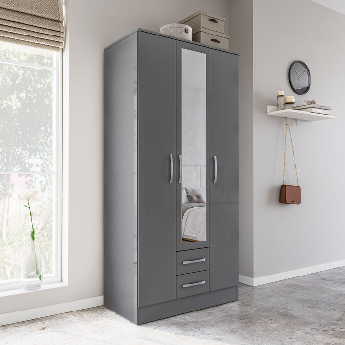 Birlea Lynx 3 Door 2 Drawer Wardrobe With Mirror Grey