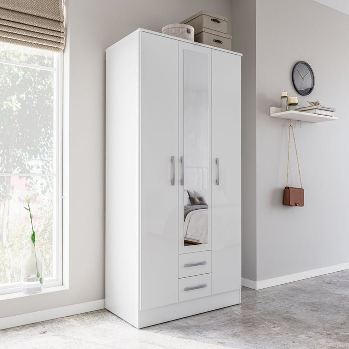 Birlea Lynx 3 Door 2 Drawer Wardrobe With Mirror White