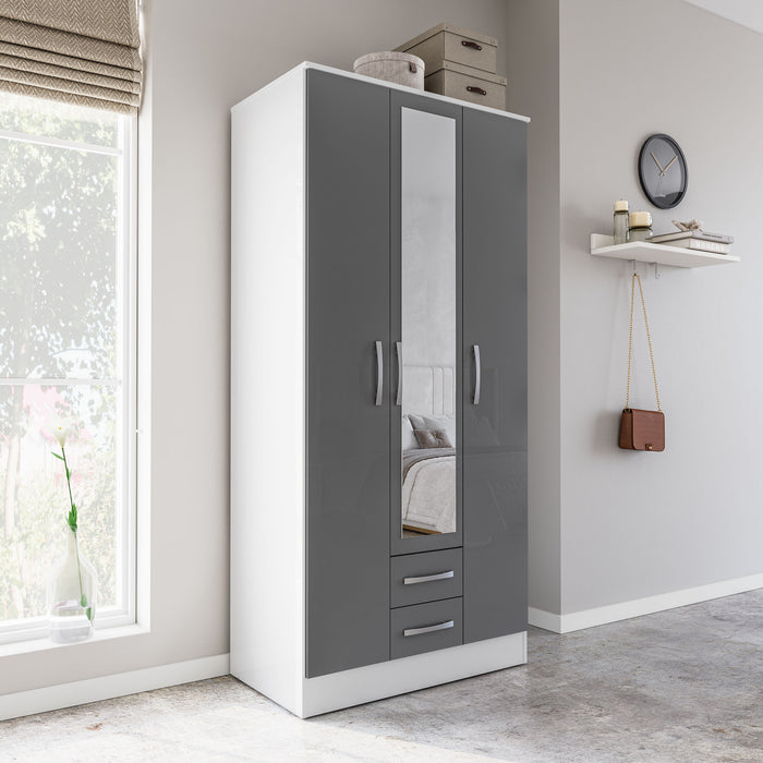 Birlea Lynx 3 Door 2 Drawer Wardrobe With Mirror White & Grey