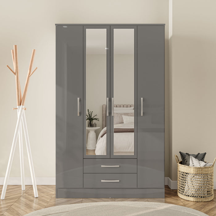 Birlea Lynx 4 Door 2 Drawer Wardrobe With Mirror Grey