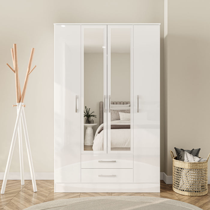 Birlea Lynx 4 Door 2 Drawer Wardrobe With Mirror White