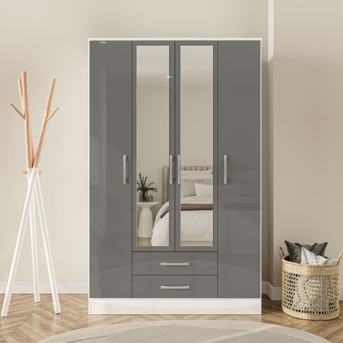 Birlea Lynx 4 Door 2 Drawer Wardrobe With Mirror White & Grey