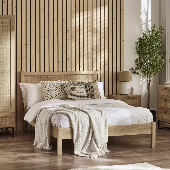 PADSTOW RATTAN 150CM KING BED - OAK