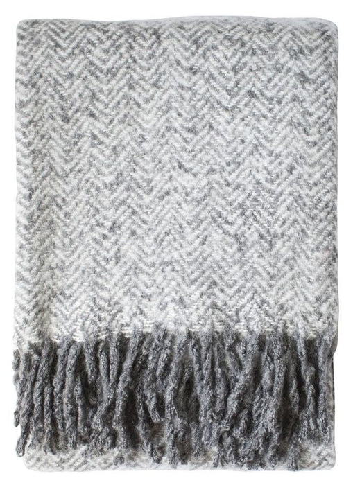 Herringbone Solid Fringing Grey Mohair Fabric Throw
