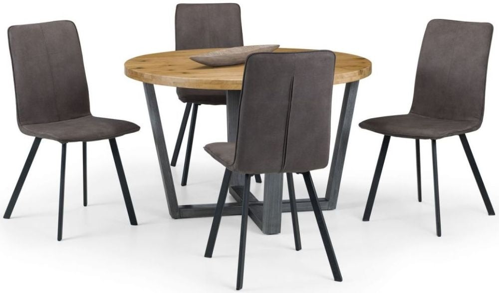 Brooklyn Rustic Oak 4 Seater Round Dining Table and 4 Monroe Chairs