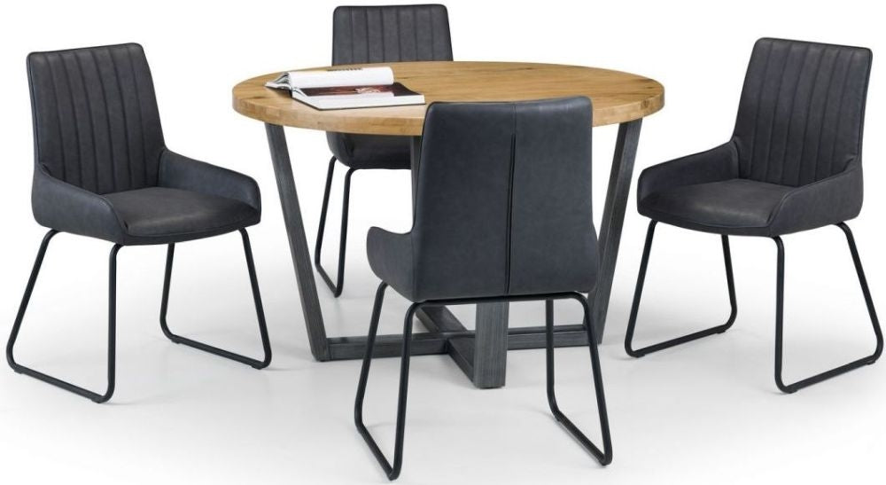 Brooklyn Rustic Oak 4 Seater Round Dining Table and 4 Soho Chairs