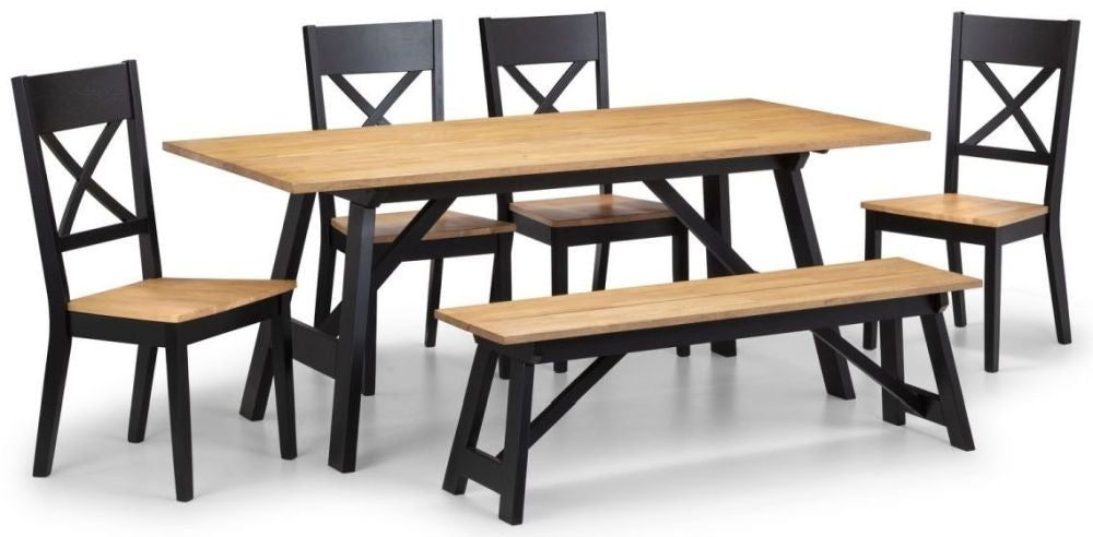 Hockley Black and Oak 4-6 Dining Table Set with 4 Chairs and Bench