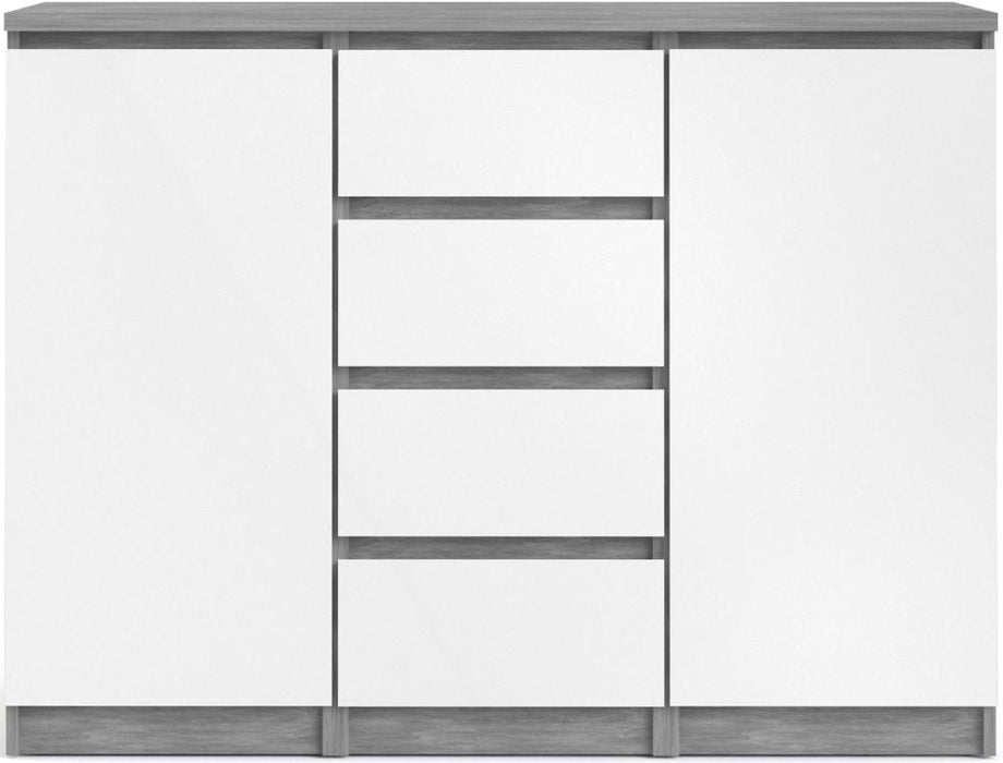 Naia Sideboard 4 Drawer 2 Door in Concrete and White High Gloss