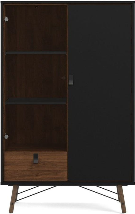 Ry China Cabinet 1 Door 1 Glass Door 1 Drawer in Matt Black Walnut