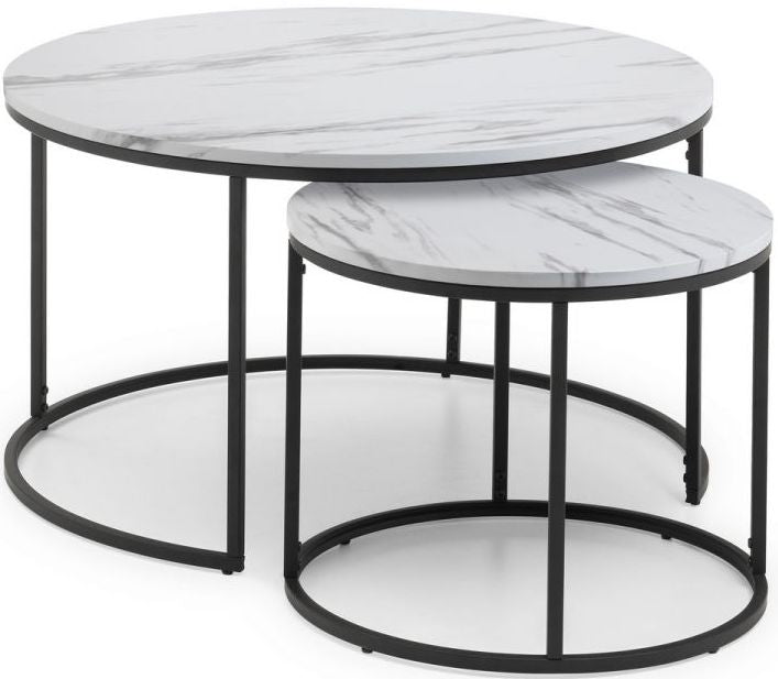 Bellini White Marble Effect Nest of 2 Round Coffee Tables
