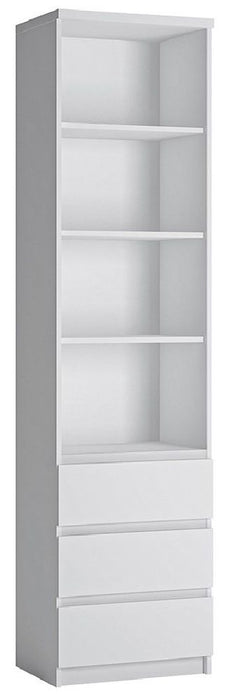 Fribo Tall Narrow 3 Drawer Bookcase in White
