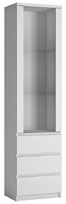 Fribo Tall Narrow 1 Door 3 Drawer Glazed Display Cabinet in White
