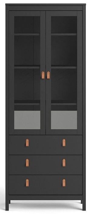 Barcelona 2 Door with Glass 3 Drawer China Cabinet in Matt Black