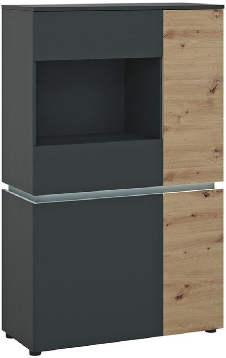Luci 4 Door Low Display Cabinet in Platinum and Oak