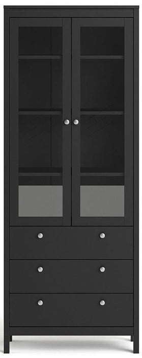 Madrid 2 Door with Glass 3 Drawer China Cabinet in Matt Black