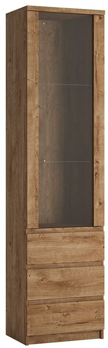 Fribo Tall Narrow 1 Door 3 Drawer Glazed Display Cabinet in Oak