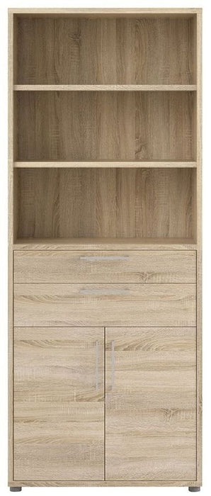 Prima Bookcase 3 Shelves with 2 Drawer and 2 Door in Oak